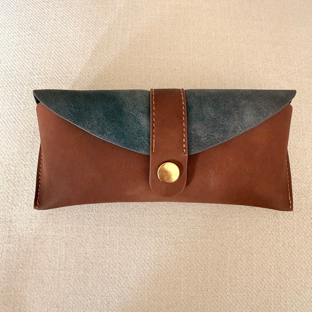New Two-Tone Brown & Gray Eyeglasses Case with Snap Closure and Cloth